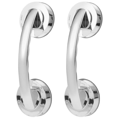 HEMOTON Heavy Duty Suction Grab Bars for Shower and Bathtub, 2pcs Removable Suction Cup Handles Strong Hold, Medium Silver Safety Handrails for Seniors and Elderly Bathroom Aid