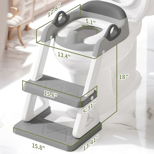 Potty Training Toilet Seat with Step Stool Ladder for Boys and Girls, 2 in 1 Potty Training Toilet, Splash Guard Anti-Slip Pad Step Stool（Gray-White) Pedal Upgrade - color: Gray-white