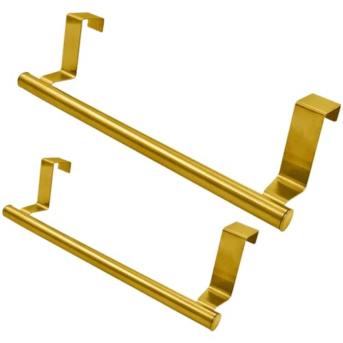2 Pack Gold 9 Inch Towel Holder for Kitchen Bathroom | Stainless Steel, Bathroom Towel Bar, Hand Towel Rack, Over Cabinet Door, For Kitchen Bathroom - color: Gold