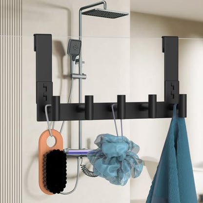 WUIVIUT Over The Shower Wall Hook, Shower Glass Door Hook Frameless fit for 3/8" (10mm) Thick, Towel Hold for Bathroom,Coat Hooks for Robe (T Shape, 5 Hook) - size: T Shape, 5 Hook