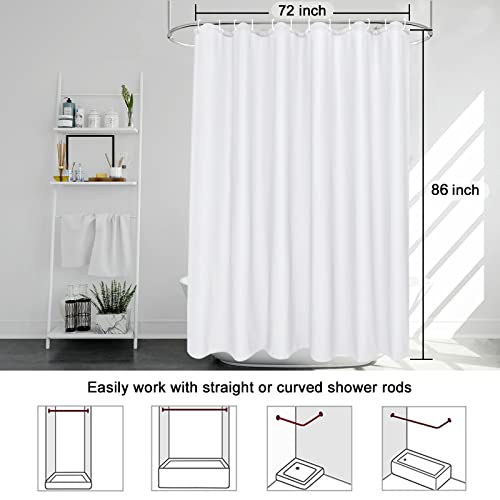 EurCross Extra Long Shower Curtain Liner 72 x 86 inch, White Fabric Shower Curtains for Spa Hotel Bathroom, Water Repellent, Machine Washable, 86 Inches Long - color: White, size: 72"W x 86"L (Pack of 1)