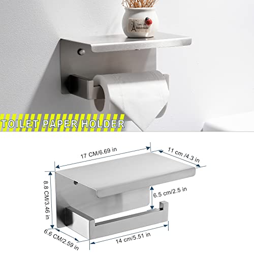 Brushed 4-Piece Bathroom Hardware Set Premium Stainless Steel Bath Towel Bar Sets Wall Mounted Bathroom Toilet Paper Holder with Shelf Set, 23.6 Inch - color: Brushed Nickel, size: 4-Pieces Set-B