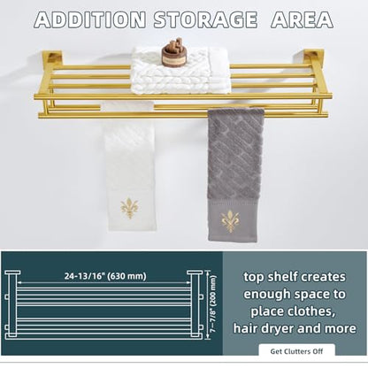Angle Simple Towel Racks for Bathroom with 2 Bars, Brushed Dark Gold | SUS304 Stainless Steel Towel Shelf with Double Holders, Screw Wall Mount, 27.56 Inches - color: Brushed Dark Gold, size: 27.56-Inch