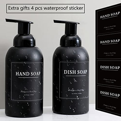 2 Pack Foaming Soap Dispenser, 12.7 Oz Thick Glass Pump, Matte Black | Refillable Foam Soap Bottles for Hand Soap and Body Wash, Ideal for Bathroom Countertop, Kitchen Sink and More - color: Black