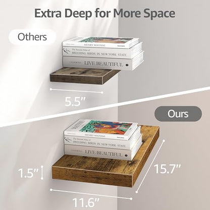 QEEIG 12" Deep Floating Shelves for Wall - 12 x 16 inch Book Shelf Bathroom Bedroom Kitchen Living Room Hanging Bookshelf Farmhouse Set of 3, Brown (026-40BN3) - color: A. Brown, size: 15.7" x 11.6"