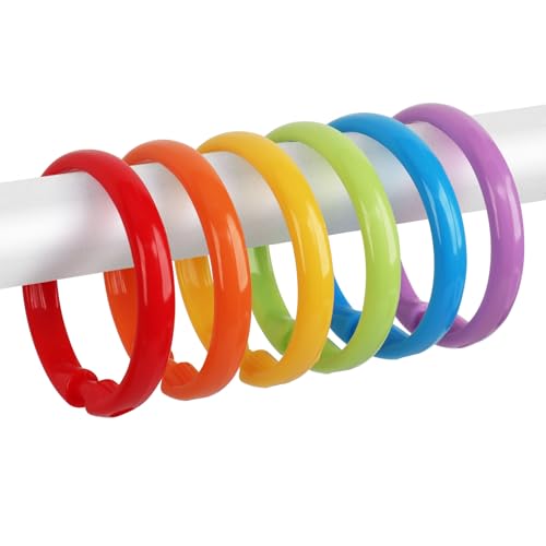 Colorful Shower Curtain Hooks - 12 Pcs Circular Plastic Shower Curtain Rings for Bathroom - O Shaped Rainbow Color Shower Hooks Rings for Shower Curtain Rod - color: Rainbow Color