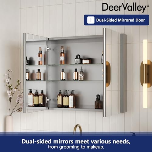 DeerValley Medicine Cabinet with Mirror, 30" W x 26" H Bathroom Storage | Frameless Modern Wall Mount Mirror, Medicine Cabinets with Adjustable Shelf, DV-1MC0363 - size: 30" W x 26" H