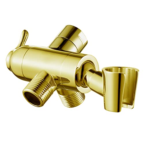 Shower Diverter Valve with Handshower Mount, G1/2 Brass Shower Arm Diverter 3 Way Bathroom Universal Shower System Replacement for Handheld Shower and Fixed Shower Head, Polisded Gold - color: Polished Gold