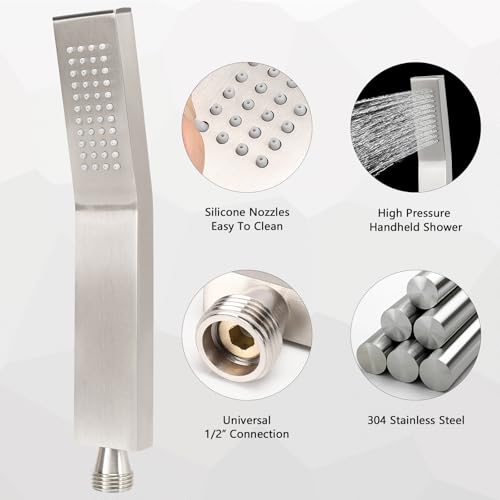 NearMoon Hand Held Shower Head, Luxury High Pressure Shower Kit with Wall Connector and Hose Set, for Bathroom Showering System Contemporary Square Style (Brushed Nickel) - color: Brushed Nickel