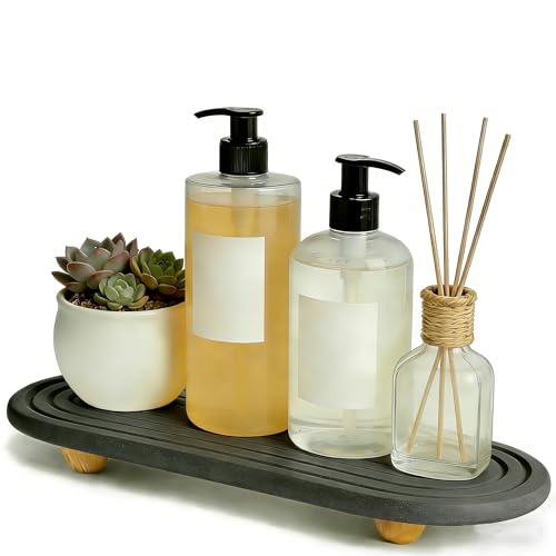 Instant Dry Sink Tray, Anti-Slip Stone Sink Caddy, Durable Kitchen Sink Organizer, Quick Dry Water Absorbing Stone Tray for Bathroom Counter, Stone Soap Tray -Dark Gray - color: Dark Gray Wooden Foot 4circles Large