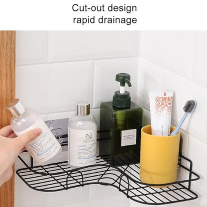 Pilarmuture 1-Shelf Modern Black Iron Corner Shower Caddy, Strong & Durable, No Drill Wall Mounted Shower Shelf for Bathroom, Kitchen, Bedroom, Office