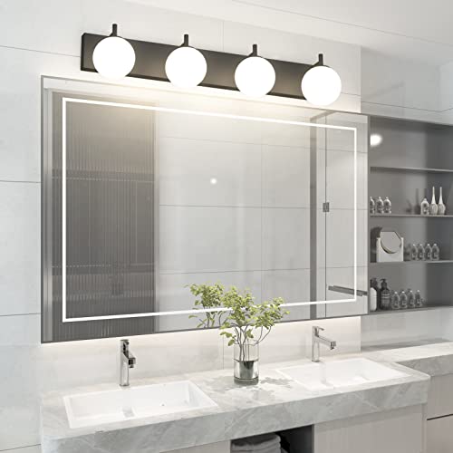 Aipsun Bathroom Light Fixtures, 4 Lights Matte Black Vanity Light, Modern Wall Sconces Lighting, Modern Bath Wall Mounted Lights with Milky Glass Globe(Exclude Bulb) - color: Black, size: 4 Lights