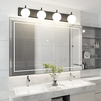 Aipsun Bathroom Light Fixtures, 4 Lights Matte Black Vanity Light, Modern Wall Sconces Lighting, Modern Bath Wall Mounted Lights with Milky Glass Globe(Exclude Bulb) - color: Black, size: 4 Lights