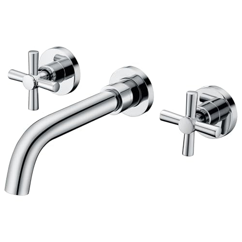 SUMERAIN Wall Mount Bathroom Sink Faucet, Chrome | 2 Cross Handles, Modern, Rough-in Valve Included, 360°Swivel Spout - color: Chrome