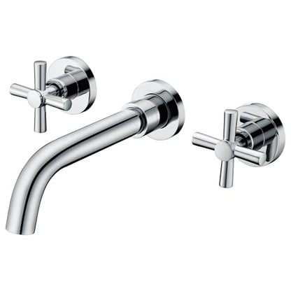 SUMERAIN Wall Mount Bathroom Sink Faucet, Chrome | 2 Cross Handles, Modern, Rough-in Valve Included, 360°Swivel Spout - color: Chrome