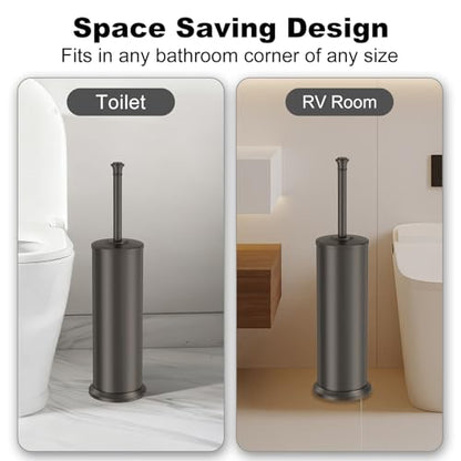 Pewter Toilet Brush and Holder，Extra Long Handled Toilet Brush for Bathroom，Stainless Steel Heavy Duty Toilet Bowl Brush,Removable Inner Bowl,Deep Cleaning Dense Bristles Cleaner Brush -Space Saving - color: Pewter