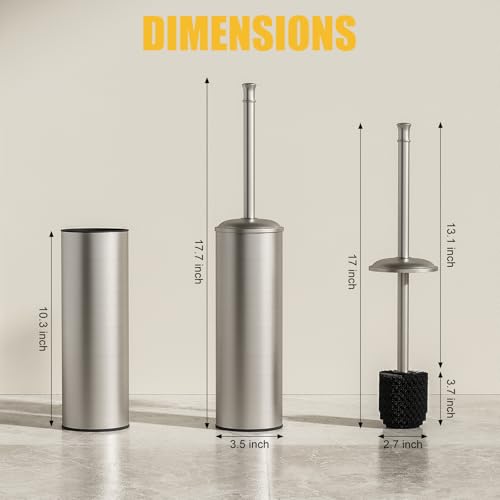 Toilet Brush and Holder, Toilet Cleaner Bowl Set with Two Brush with Extra Long Handle, Durable Bristles Toilet Scrubber and Covered Holder, Drip-Proof Stainless Steel Brushed Nickel - color: Brushed Nickel