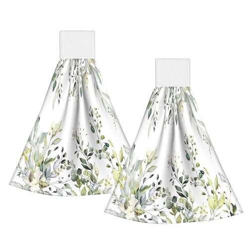 Giwawa Green Eucalyptus Kitchen Hanging Towels 2 Pack Sage Leaves Absorbent Dish Tie Towels Fingertip Bath Towel for Bathroom Tabletop Room Decor - color: Green Eucalyptus
