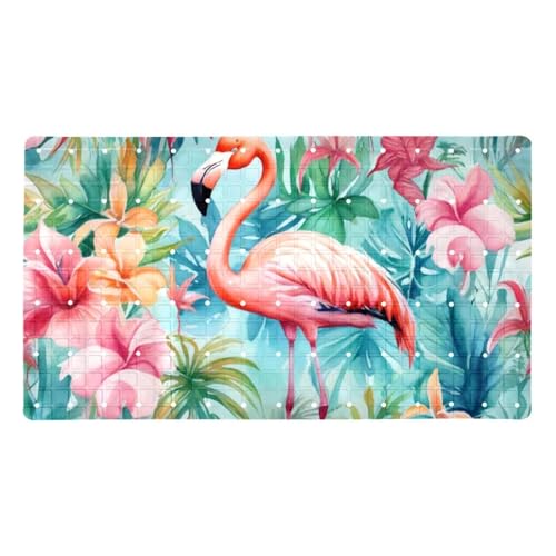 Non Slip Bath Mat for Tub, 15.1 x 26.8 Inch Bathtub Mat Machine Washable Shower Mat with Drain Holes and Suction Cups, Tropical Palm Leavs Flower Flamingo - color: Multi 08