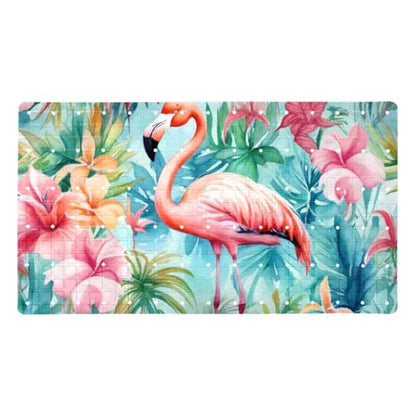 Non Slip Bath Mat for Tub, 15.1 x 26.8 Inch Bathtub Mat Machine Washable Shower Mat with Drain Holes and Suction Cups, Tropical Palm Leavs Flower Flamingo - color: Multi 08