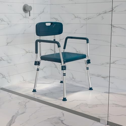 Flash Furniture HERCULES Series 300 Lb. Capacity Adjustable Navy Bath & Shower Chair with Quick Release Back & Arms - color: Navy