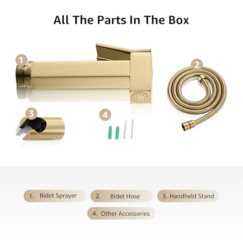 Handheld Bidet Sprayer for Toilet, Cloth Diaper Sprayer with Wall Mounts (ABS) and Hand Held Bidet Bathroom Hose (Stainless Steel), Jet Spray for Toilet, Muslim Shower, Easy to Install (Brushed Gold) - color: Brushed Gold