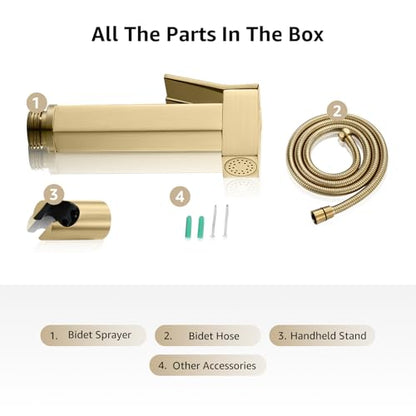 Handheld Bidet Sprayer for Toilet, Cloth Diaper Sprayer with Wall Mounts (ABS) and Hand Held Bidet Bathroom Hose (Stainless Steel), Jet Spray for Toilet, Muslim Shower, Easy to Install (Brushed Gold) - color: Brushed Gold