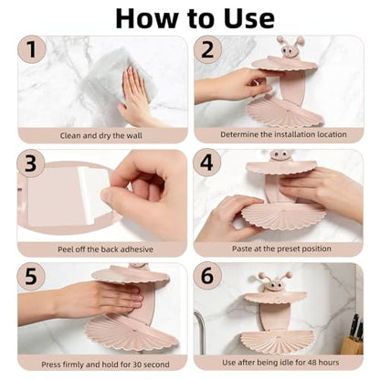 Double-Deck Soap Dish Holder for Shower, Bee Shape Wall Mounted Soap Holder with Strong Adhesive, Self Draining Soap Tray, No Drilling Bathroom Accessories, Nordic Pink - size: 7"×6.5"