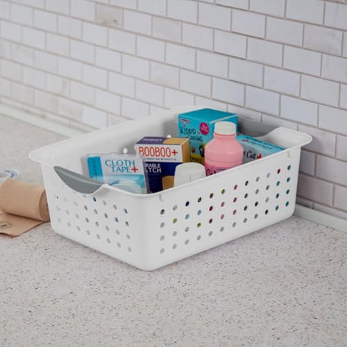 Sterilite Medium Ultra™ Basket, Open Plastic Storage Bin, White, 6 Pack | Classic Storage Organizer Baskets for Countertops, Pantry Shelves, Kitchen Cabinets, Laundry Rooms & Home Offices