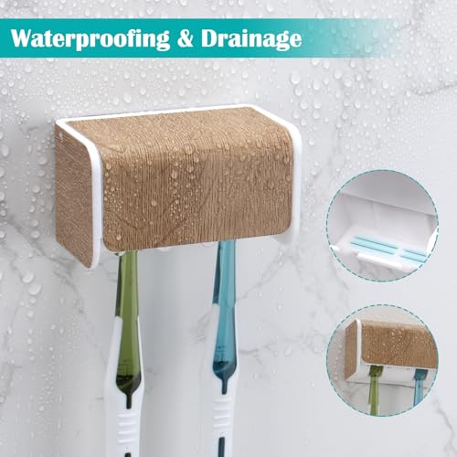 2 PCS Toothbrush Holders Wall Mounted with Cover (2, Wood Grain) | Wall mounted, Detachable, Easy to clean, Breathable, 2 Slots Self Adhesive Toothbrush Organizer for Bathroom - color: Wood Grain