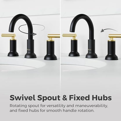 Pfister Capistrano 3Hole Widespread Black & Gold Bath Faucet LF049CSOBBG | Push & Seal drain, TiteSeal no-putty mount, 8in vanity faucet, Lead-free NSF - color: Matte Black and Brushed Gold, size: 1 Pack