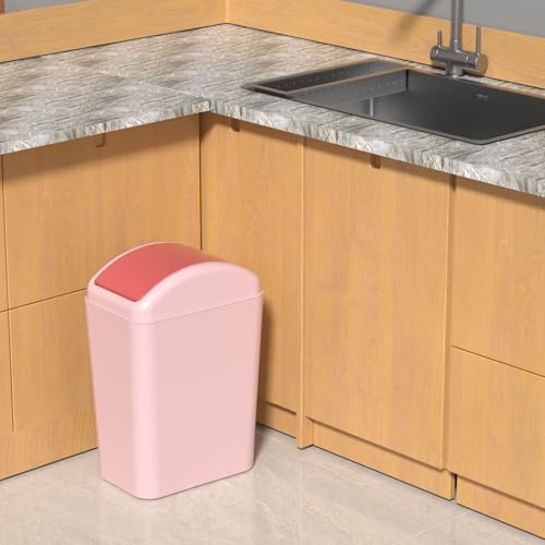 4.5 Gallon Slim Swing Top Garbage Can, Plastic Trash Bin with Lid | Pink Small Trash Bin, Waste Basket with Lid - color: Pink