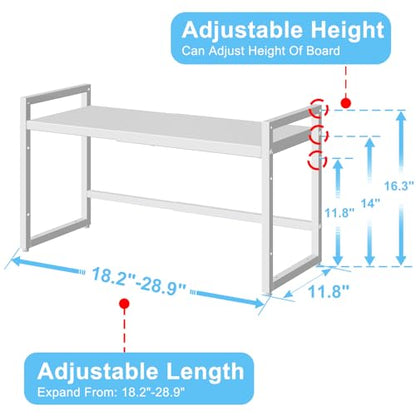 Expandable Kitchen Storage Shelves,110LBS Heavy Duty Metal Shelving Units and Storage For Small Appliance, Adjustable Stackble Storage Shelf Organizer For Kitchen Cabinet Pantry Warehouse Garage,White - size: 11.8"D x 28.9"W x 16.3"H
