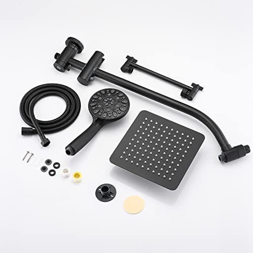 Rainfall 8 Inch Shower Head with High Pressure Handheld Spray Combo, Drill-Free Slide Bar with Adjustable Shower Extension Arm, 3-Way Low Diverter for Easy Reach, 5Ft Hose- Matte Black - color: Matte Black