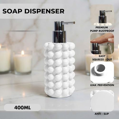 Better Trends 2-Piece Bathroom Accessory Set 400mL Refillable Soap Dispenser with Rustproof Pump 2-Slot Toothbrush for Vanity, Sink & Countertop Organization White Nova Collection - color: White