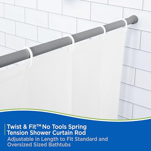 Kenney KN609L/13 Twist & Fit No Tools Spring Tension Standard Shower Curtain Rod with Non-Slip, Non-Scratch Ends, 42-72" Adjustable Length, Easy Install, Silver, 1" Diameter Rust Resistant Steel Tube - color: Silver