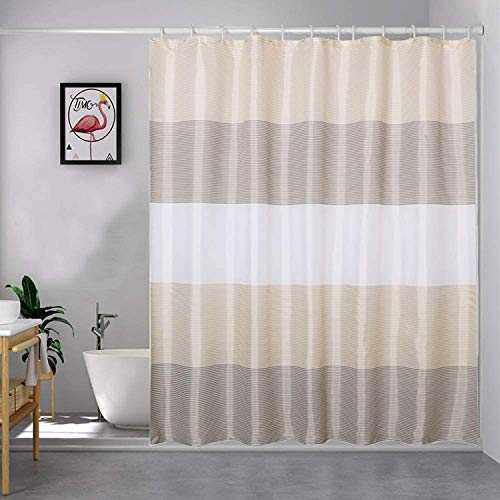 Extra Wide Fabric Shower Curtain Tan Gold for Bathroom, Wrap Around White Neutral Stripe with 18 Hooks, 108" W×72" H Inch - color: Beigetan, size: 108"W x 72"L (Pack of 1)