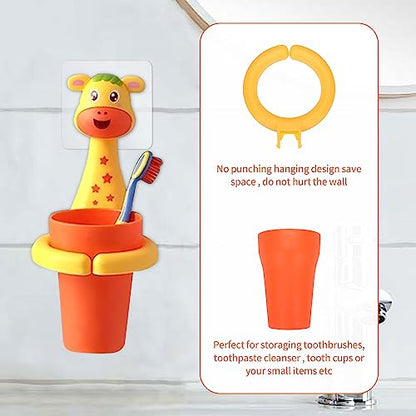 SooGree Kids Toothbrushes Holder Animal Tooth Cup Holder Wall Mounted Sucker Toothpaste Storage Set Cute Household Toothpaste Rack Mouthwash Cup Rack for Children,No Punching Shelf Bracket with Cup - color: Deer