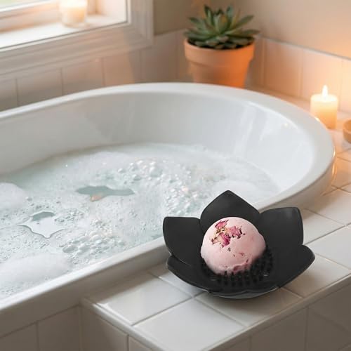 VOSAREA 2PCS Silicone Soap Dishes with Draining Lotus Shower Steamer Trays Lotus Flowers Soap Holders Soap Savers for Kitchen Bathroom Shower Counter