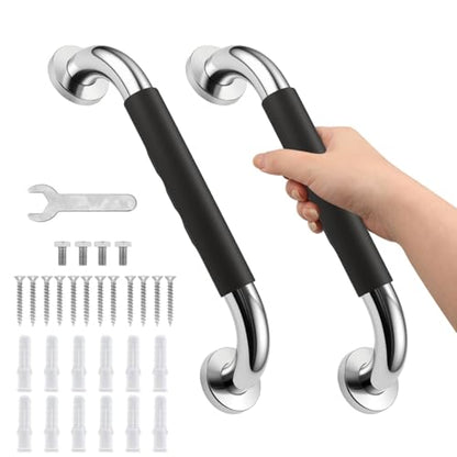 2 Pack Grab Bar Rail Anti-Slip Bathroom Shower Grab Bars for Seniors Elderly Wall 12inch Stainless Steel Safety Handicap Handle Bath Bathtub Toilet Rail