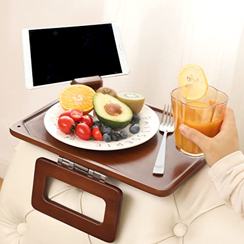 Smatdecis Couch Arm Tray Table Sofa Arm Clip, Armrest Tray Table Suitable for Home Drinks/Fast Food/Fruit Etc, Large Size Multi-Function Brown(360° Rotating Stand B) - color: Brown, size: 13" x 9.4"(360°B)