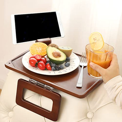 Smatdecis Couch Arm Tray Table Sofa Arm Clip, Armrest Tray Table Suitable for Home Drinks/Fast Food/Fruit Etc, Large Size Multi-Function Brown(360° Rotating Stand B) - color: Brown, size: 13" x 9.4"(360°B)