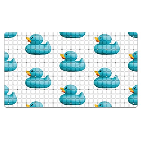 Bath Tub Mat Non Slip Shower Mat Cute Blue Duck Pattern Extra Long Bathtub Mat 26.8x15 inches Bathroom Bath Mat with Suction Cups Drain Holes Machine Washable - color: Cute Blue Duck Pattern