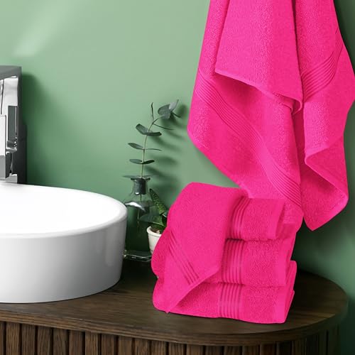 Ultra Soft 6 Pack Cotton Towel Set, Contains 2 Bath Towels 28x55 inch, 2 Hand Towels 16x24 inch & 2 Wash Coths 12x12 inch, Ideal Everyday use, Compact & Lightweight - Hot Pink - color: Hot Pink