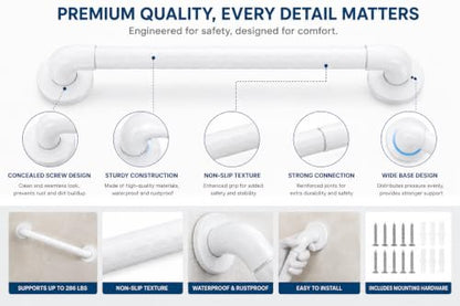 60cm Anti-Slip Bathroom Grab Bar 2 Pack, Stainless Steel Safety Shower Handrail with Non-Slip Textured Grip, Wall Mount Toilet Balance Support Rail for Elderly Seniors Disabled, White