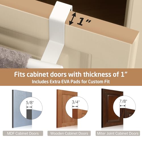 KES Over Cabinet Door Towel Bar Fit 1" Thick, Kitchen Towel Holder, White | Anti-Wobble Stable Fit, Scratchproof, Kitchen Towel Rack for Dish Hand Towels, Cabinet Towel Holder, 2 Pack, KTH500S26-WH-P2 - color: White