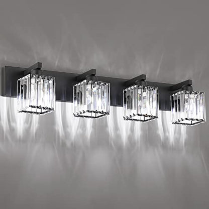 Aipsun Black Light Fixtures Bathroom Vanity Light Crystal Modern Vanity Light for Bathroom 4 Light (Exclude Bulb) - color: Black, size: 32 inch