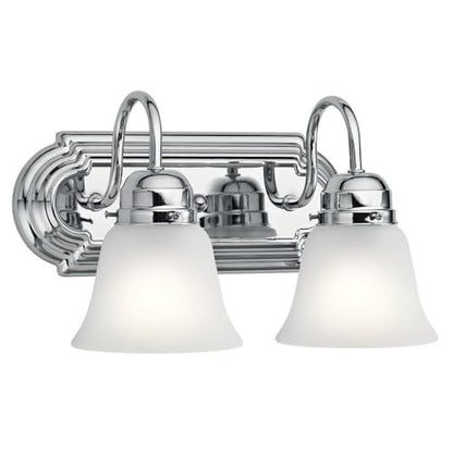 Kichler 12.25" 2-Light Vanity Bath Light in Chrome, Modern Bathroom Light with Clear Satin Etched Glass, (12,25" W x 8" H), 5336CHS - color: Chrome, size: 12.25"