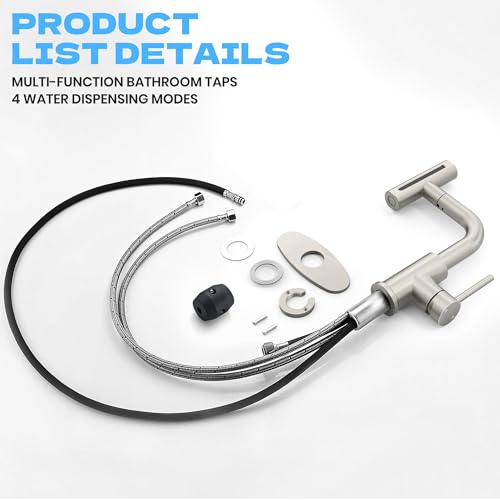 Brushed Nickel Bathroom Faucet with Sprayer - Brushed Nickel Bathroom Faucets for Sink 1 Hole or 3 Holes, 4 Mode Single Handle Vanity Faucet Waterfall Bathroom Faucet with Pull Down Sprayer (No Drain) - color: Brushed Nickel