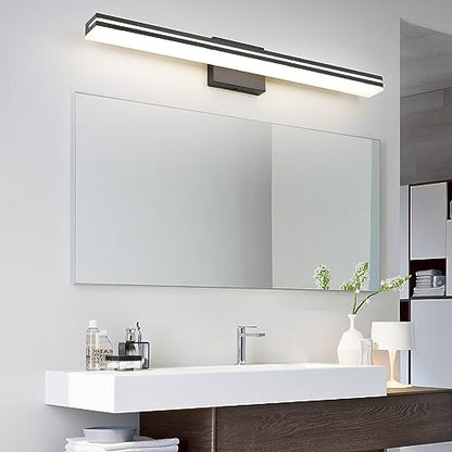 SineRise LED Modern Bathroom Vanity Light Bar (32-Inch, 3000K/4000K/6000K), Matte Black Dimmable Modern Acrylic Bathroom Wall Lighting Fixtures Over Mirror - color: Matte Black, size: 32-Inch